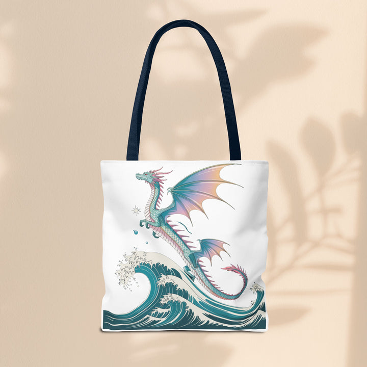Dragons and Waves AOP Tote Bag, Ocean Life, Fantasy Art, Dragon Lovers Gift, Eco-Friendly Shopping Bag, Unique Design
