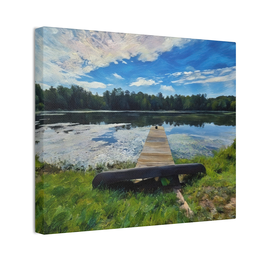 Tranquil Lakeside Dock Scene Canvas Wall Art