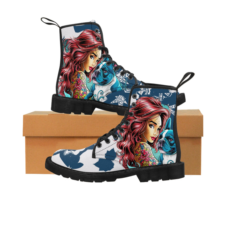 Women's Canvas Boots - Frenchie Tatoo Mermaid