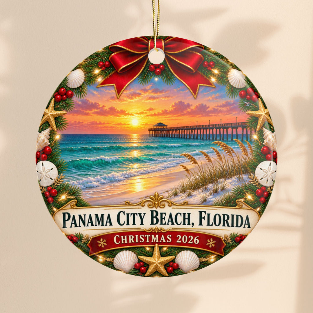 Panama City Beach Christmas 2026 Double-Sided Ceramic Ornament