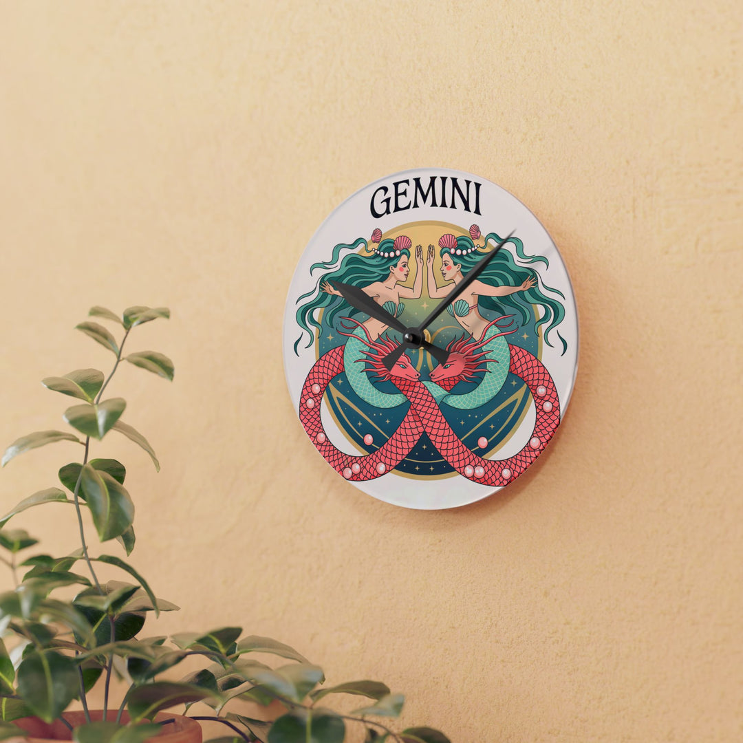 Gemini Mermaid Acrylic Wall Clock — Zodiac Home Decor Clock