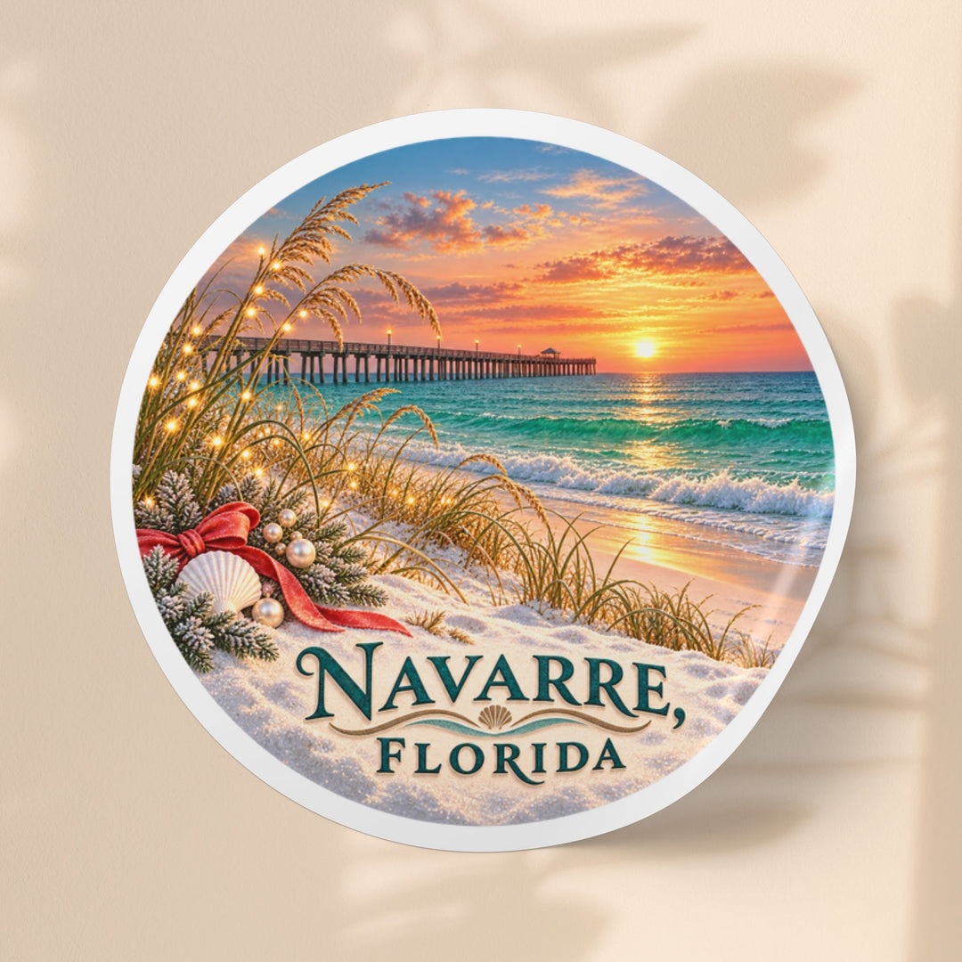 Navarre Florida Round Sticker Rolls – Waterproof Beach Sunset Labels