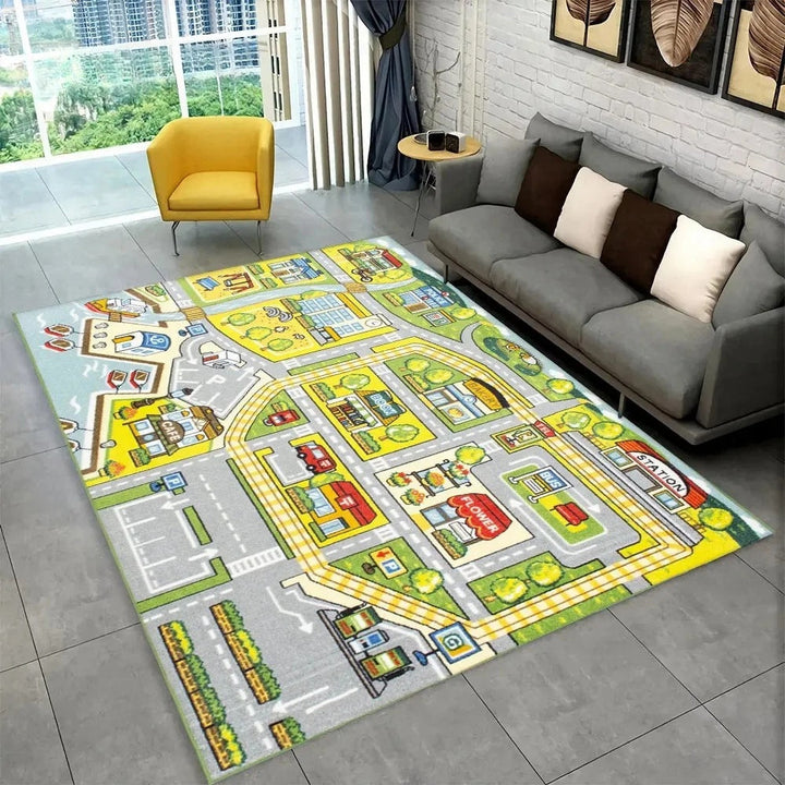 Kids’ Racing Track Flannel Playroom Rug