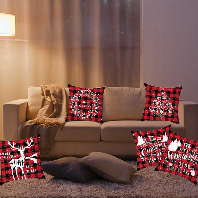 Merry Christmas Elk and Santa Plush Cushion Cover