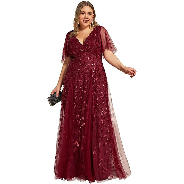 Plus-Size Sequin Fishtail Dress – Red Christmas Party Gown