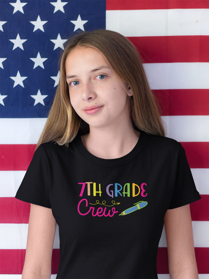 Seventh Grade Crew, Back to School Gift, Colorful Graphic T-shirt