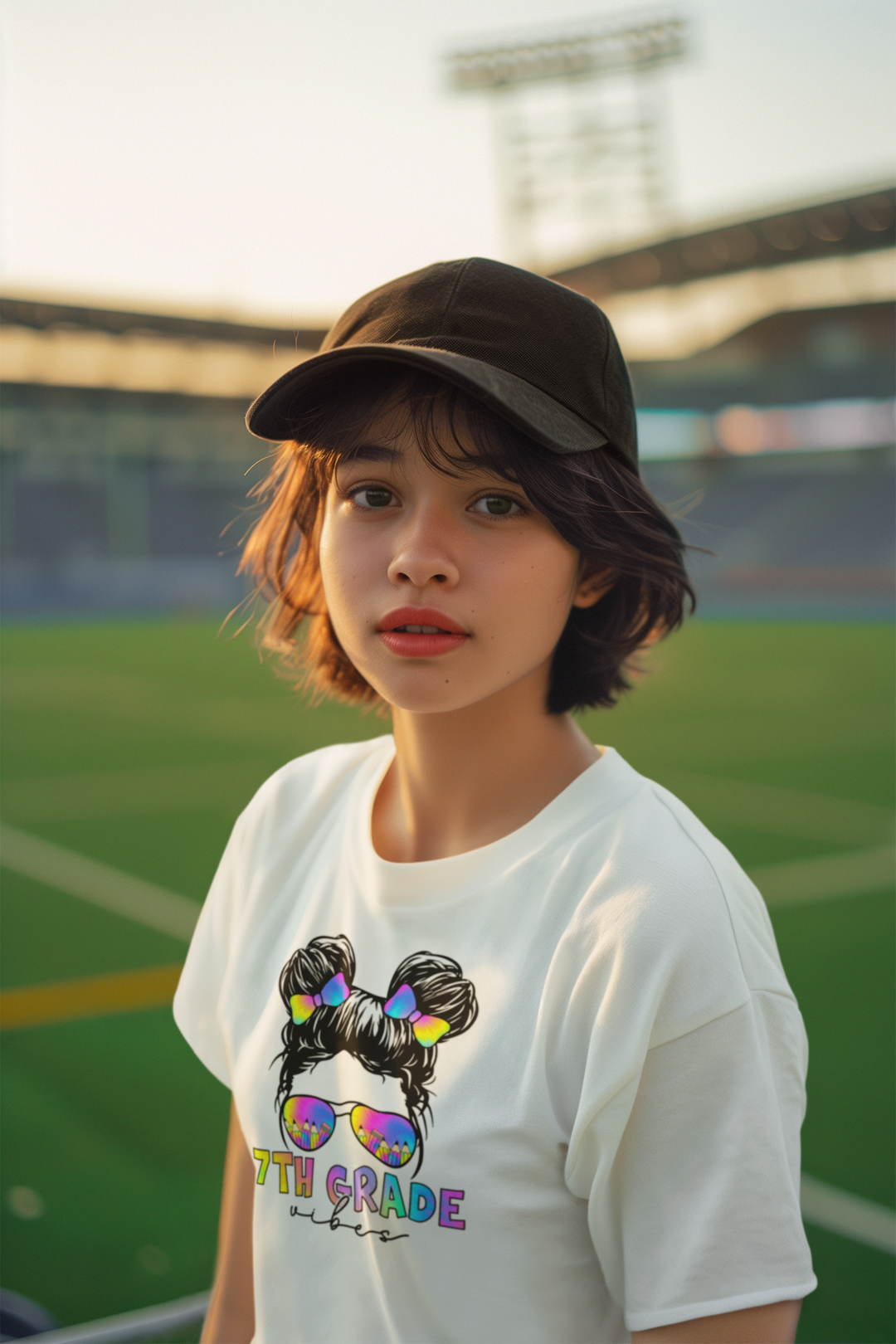 Rainbow 7th Grade Vibes Tee, Fun Youth T-Shirt, Back to School Fashion