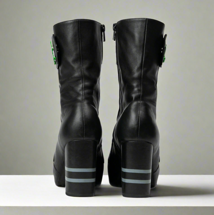 Michaela V Marta Black Leather Knee-High Boots