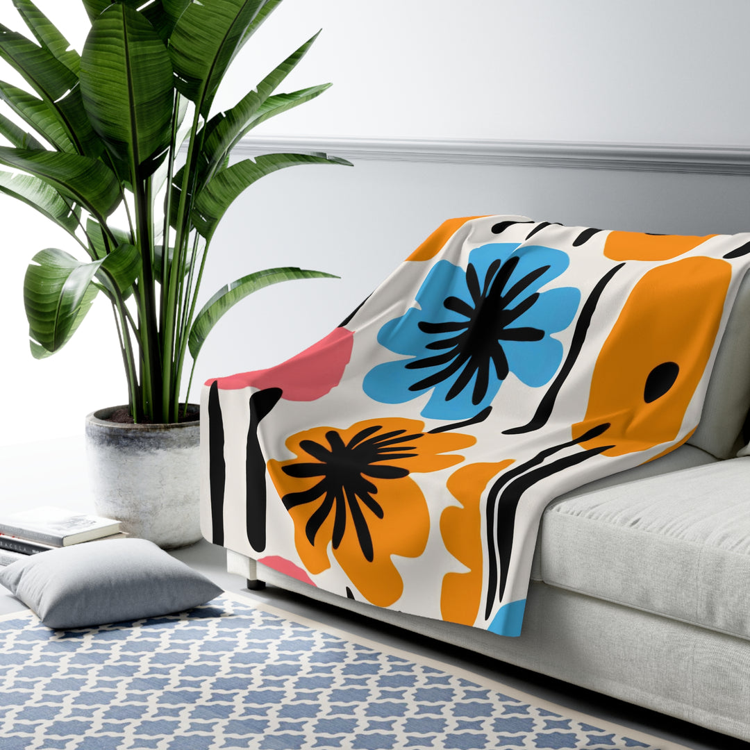 Mod Flowers Sherpa Fleece Blanket – Cozy Floral Plush Throw for Home & Gifts