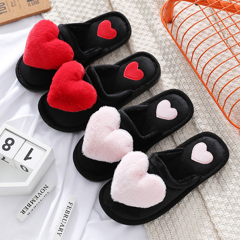 Valentine's Day Fluffy Heart Slippers | Cozy Winter House Shoes