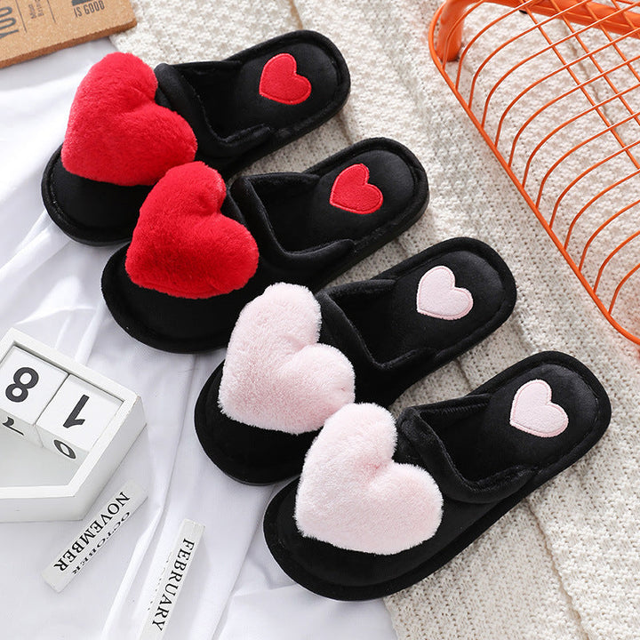 Valentine's Day Fluffy Heart Slippers | Cozy Winter House Shoes