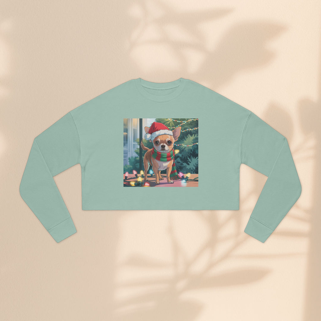 Festive Chihuahua Cropped Sweatshirt, Holiday Sweatshirt