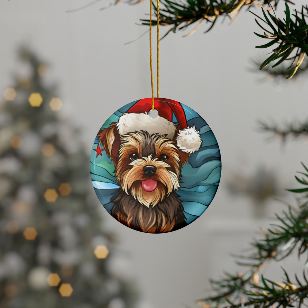 Ceramic Ornaments, 2-Side Print, (1pc, 3pcs, 5pcs, 10pcs) - Yorkie Christmas