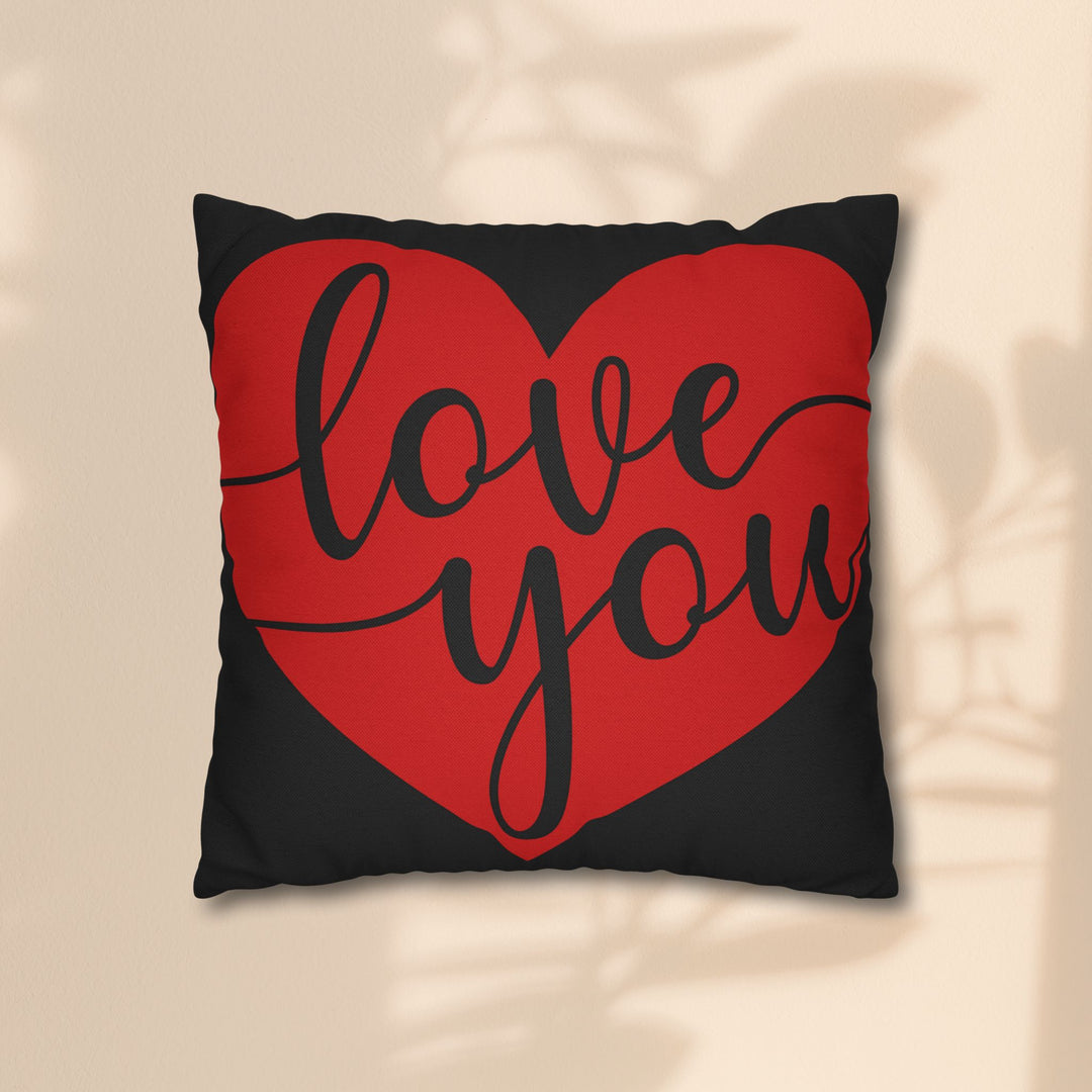 Spun Polyester Square Pillowcase - Black and Red Love You