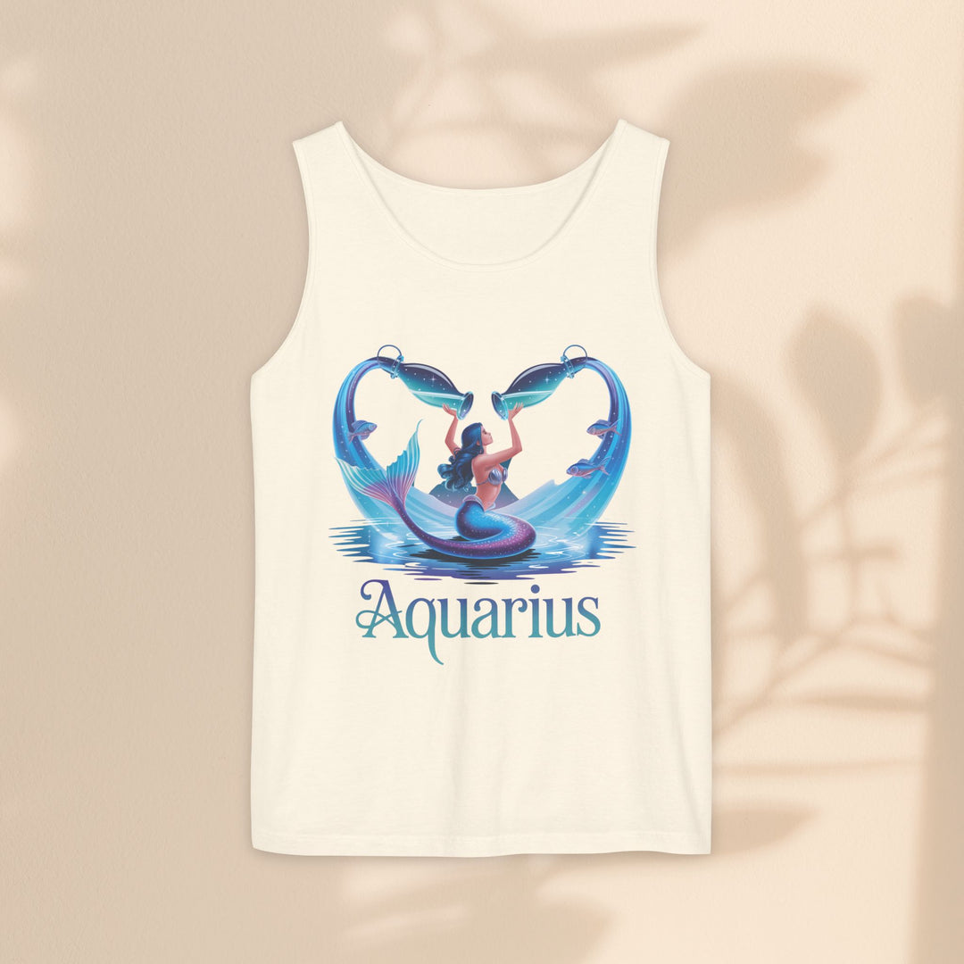 Aquarius Unisex Garment-Dyed Tank Top, Zodiac Apparel, Astrology Gift, Summer Outfit, Festival Wear, Birthday Gift