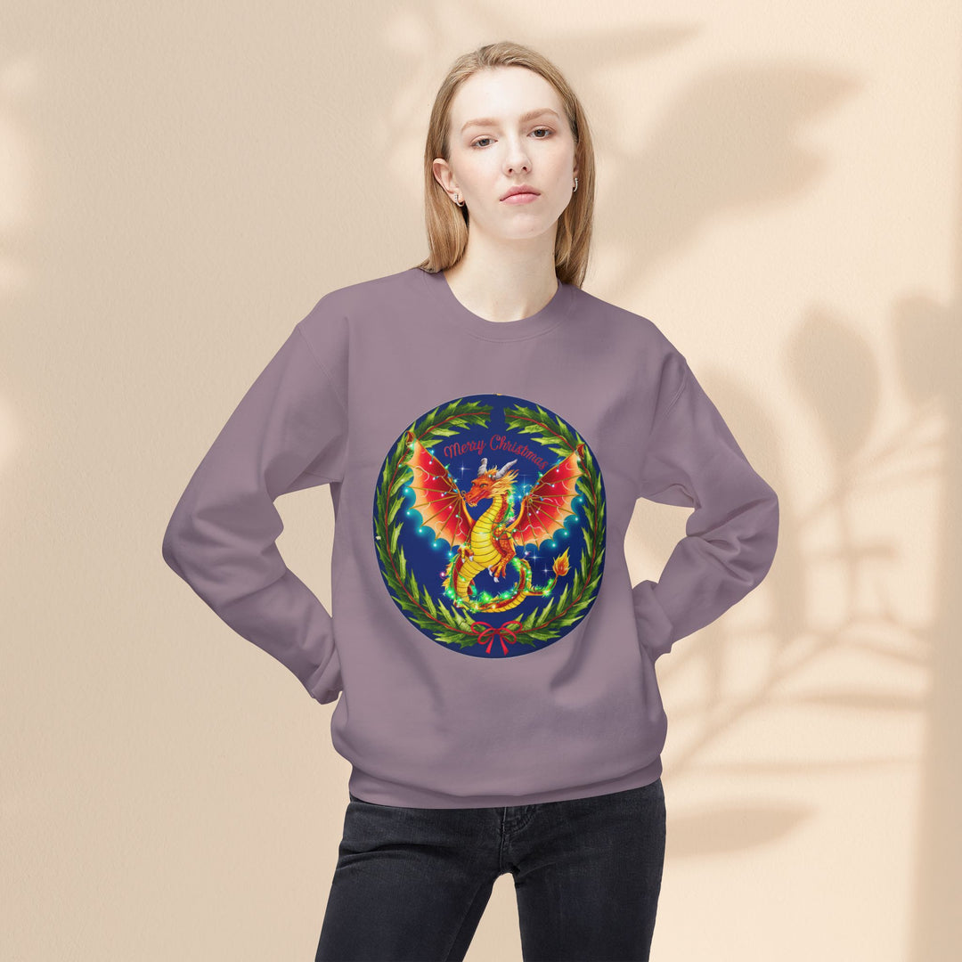 Unisex Midweight Softstyle Fleece Crewneck Sweatshirt - Merry Christmas Dragon