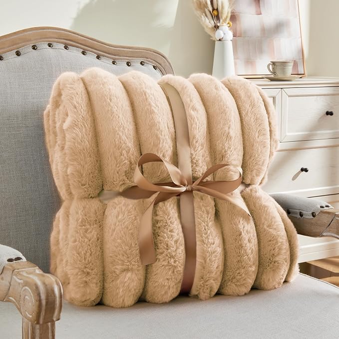 Brown Faux Rabbit Fur Throw Blanket – 770 GSM, 50" x 60"