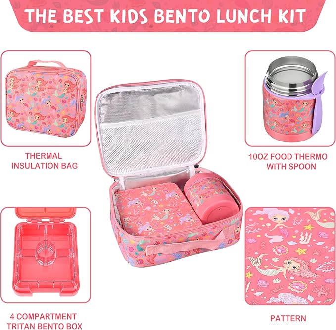 Mermaid Bento Lunch Box Set With 10-Ounce Food Jar