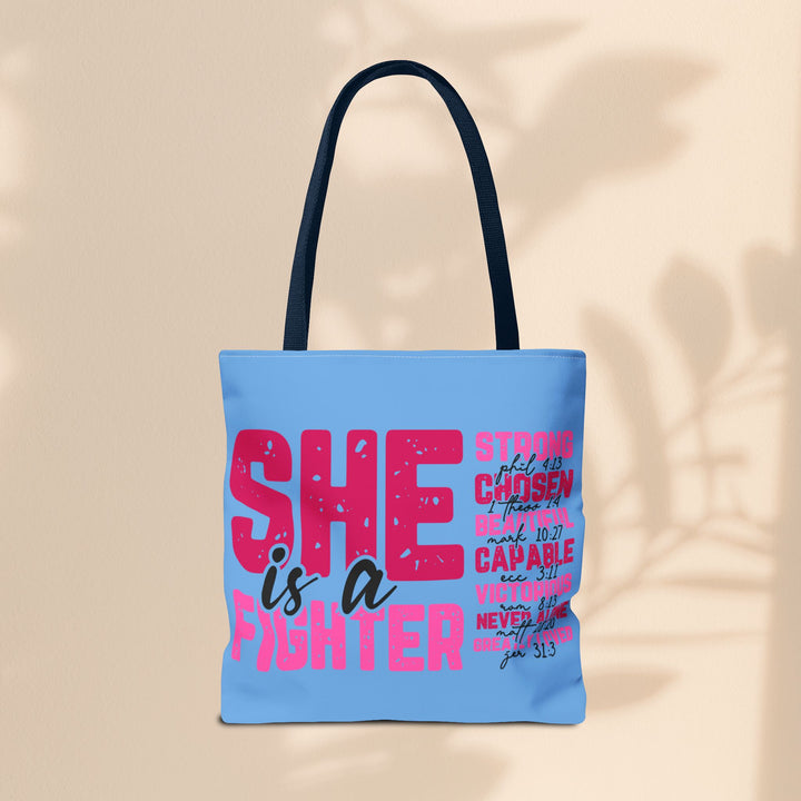 Tote Bag - She Is A Fighter Strong Affirmation Scripture Reference