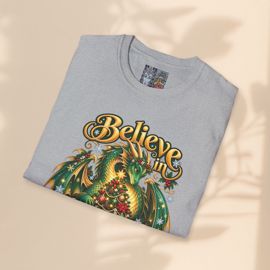 Believe in Christmas Magic T-Shirt – Festive Dragon Holiday Tee