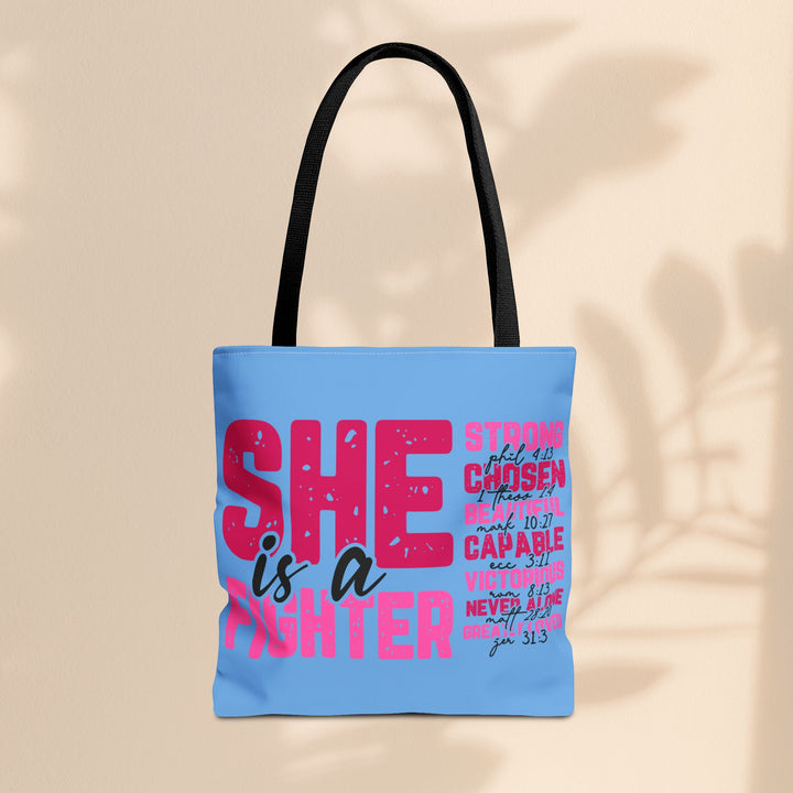 Tote Bag - She Is A Fighter Strong Affirmation Scripture Reference