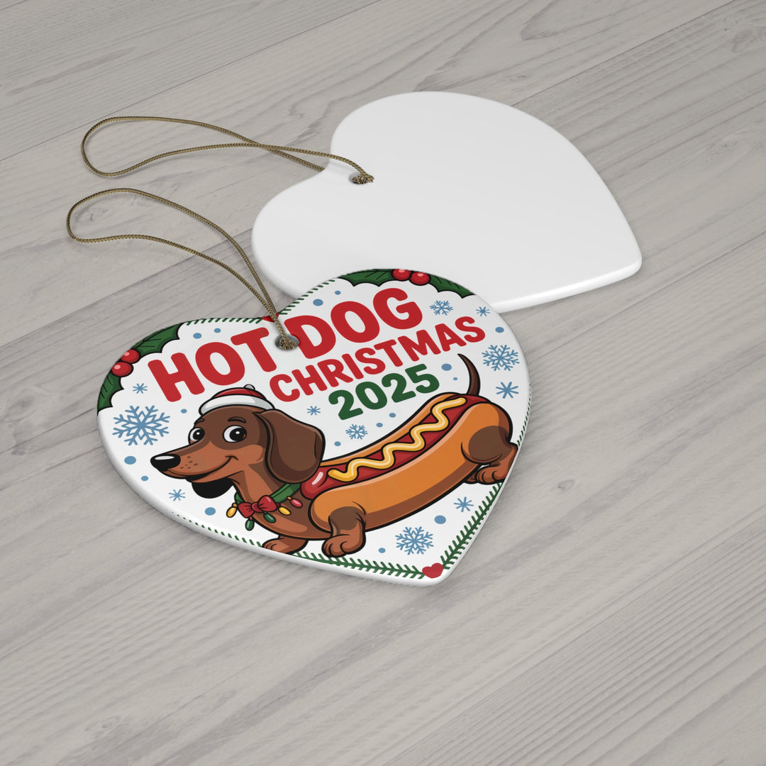 Hot Dog Christmas 2025 Ceramic Ornament