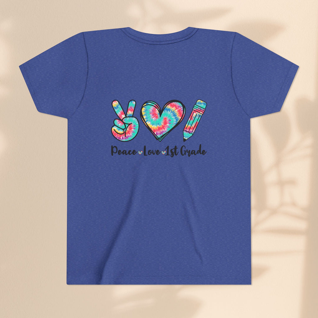 Peace Love 1st Grade Youth Tee, Tie-Dye Kids Shirt, Back to School Outfit, Child's Birthday Gift, Teacher Appreciation Gift