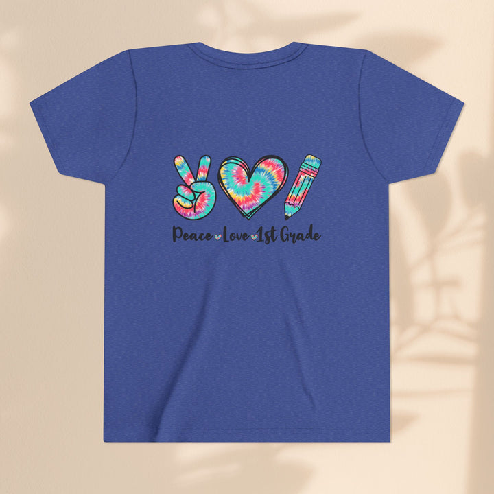 Peace Love 1st Grade Youth Tee, Tie-Dye Kids Shirt, Back to School Outfit, Child's Birthday Gift, Teacher Appreciation Gift