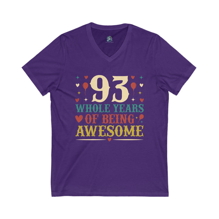 93rd Birthday Celebration Unisex V-Neck Tee, Birthday Gift, Milestone Birthday, Party Apparel, Fun Celebration Shirt