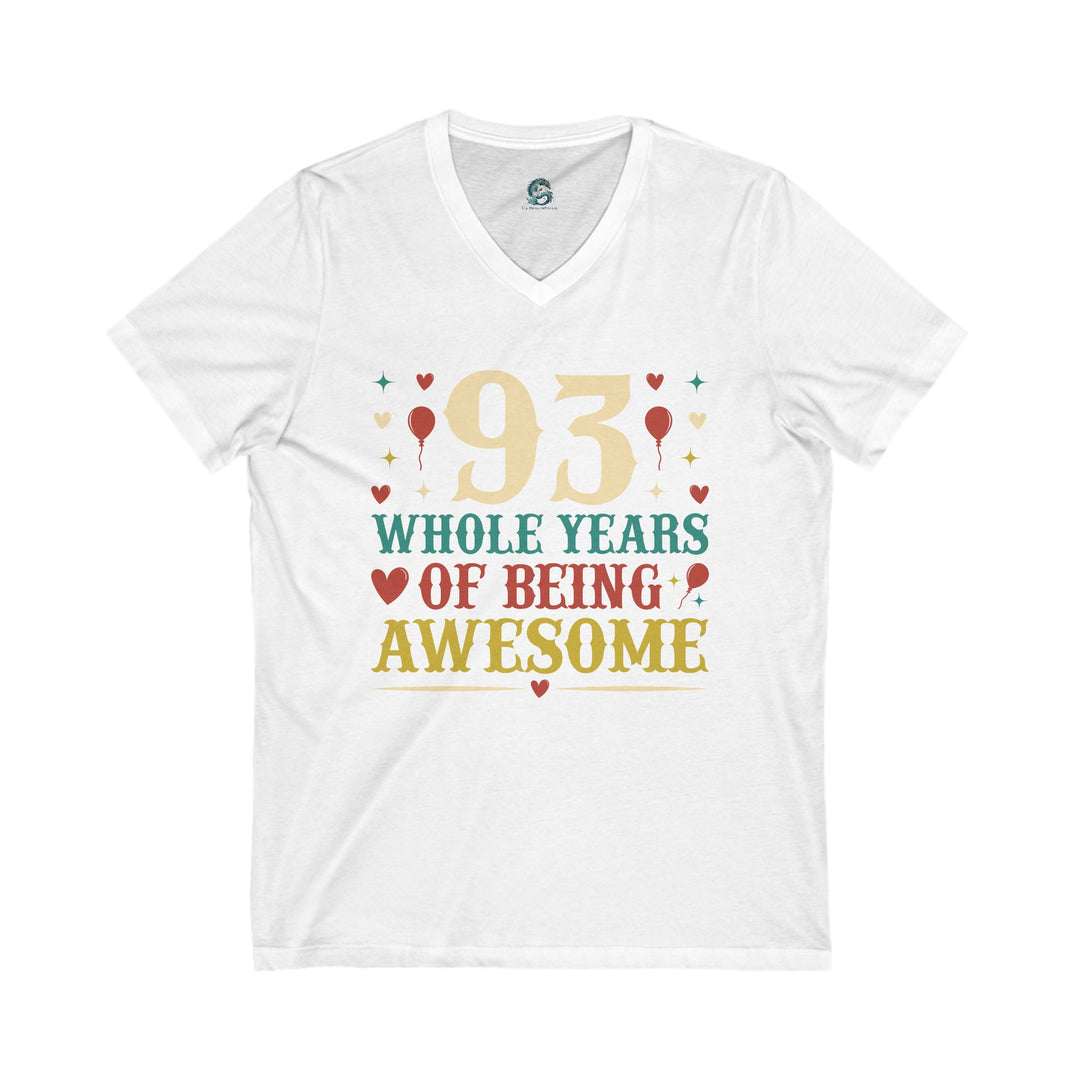 93rd Birthday Celebration Unisex V-Neck Tee, Birthday Gift, Milestone Birthday, Party Apparel, Fun Celebration Shirt