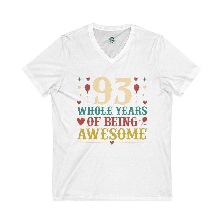 93rd Birthday Celebration Unisex V-Neck Tee, Birthday Gift, Milestone Birthday, Party Apparel, Fun Celebration Shirt