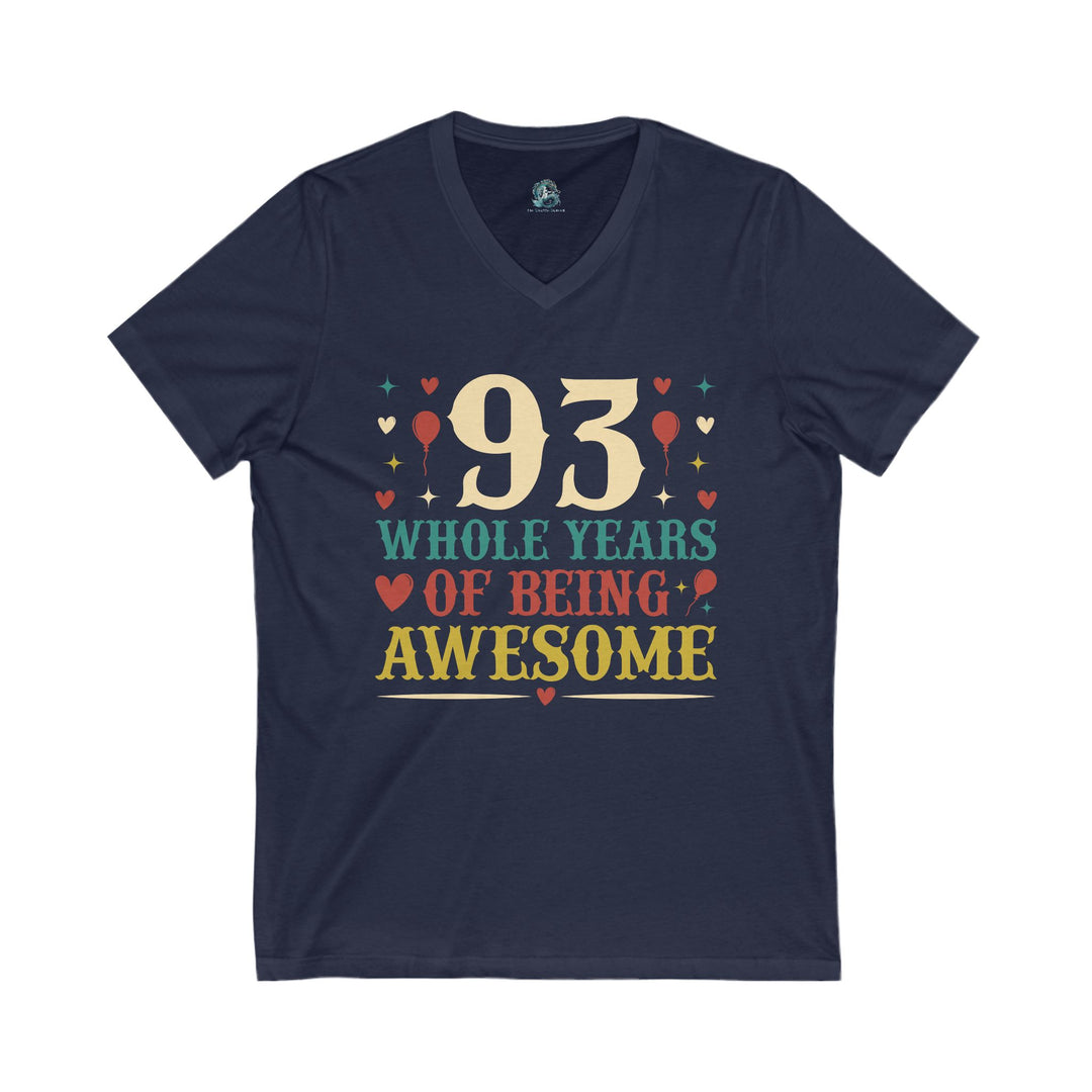93rd Birthday Celebration Unisex V-Neck Tee, Birthday Gift, Milestone Birthday, Party Apparel, Fun Celebration Shirt