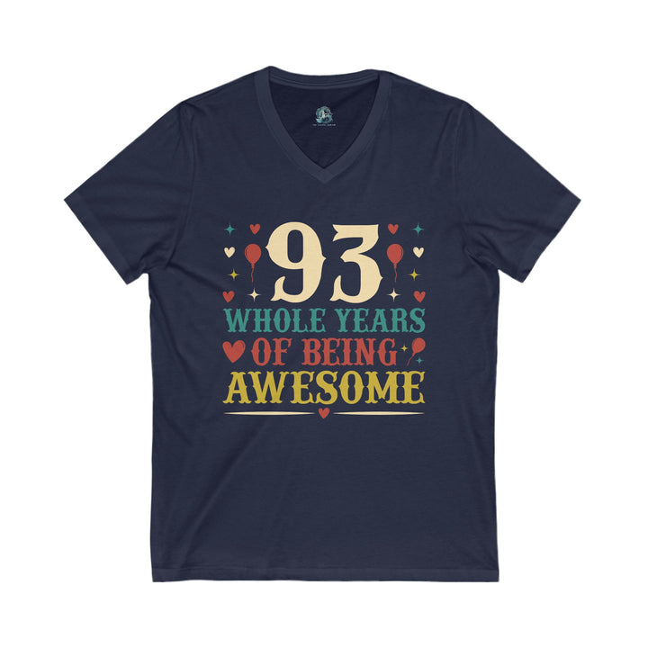 93rd Birthday Celebration Unisex V-Neck Tee, Birthday Gift, Milestone Birthday, Party Apparel, Fun Celebration Shirt