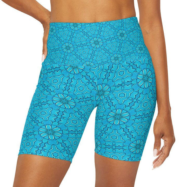 High Waisted Yoga Shorts - Groovy Turquoise