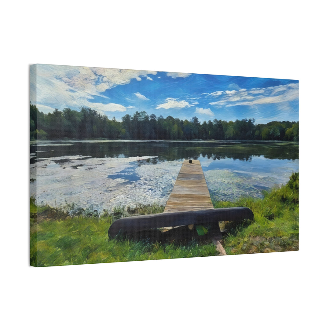 Tranquil Lakeside Dock Scene Canvas Wall Art