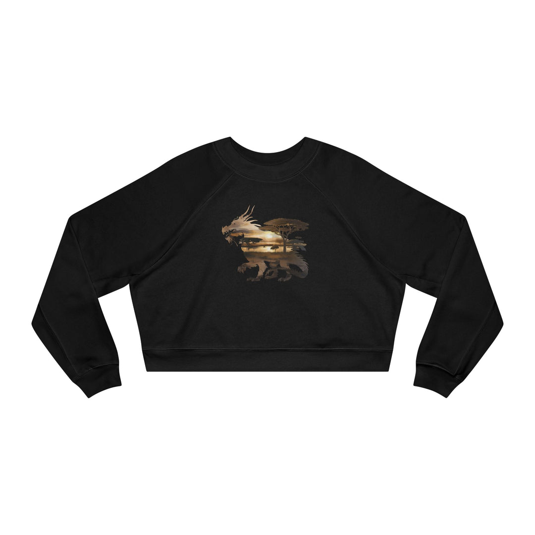 Double Exposure Dragon Sunset Women's Cropped Fleece Pullover - Stylish & Cozy Casual Wear