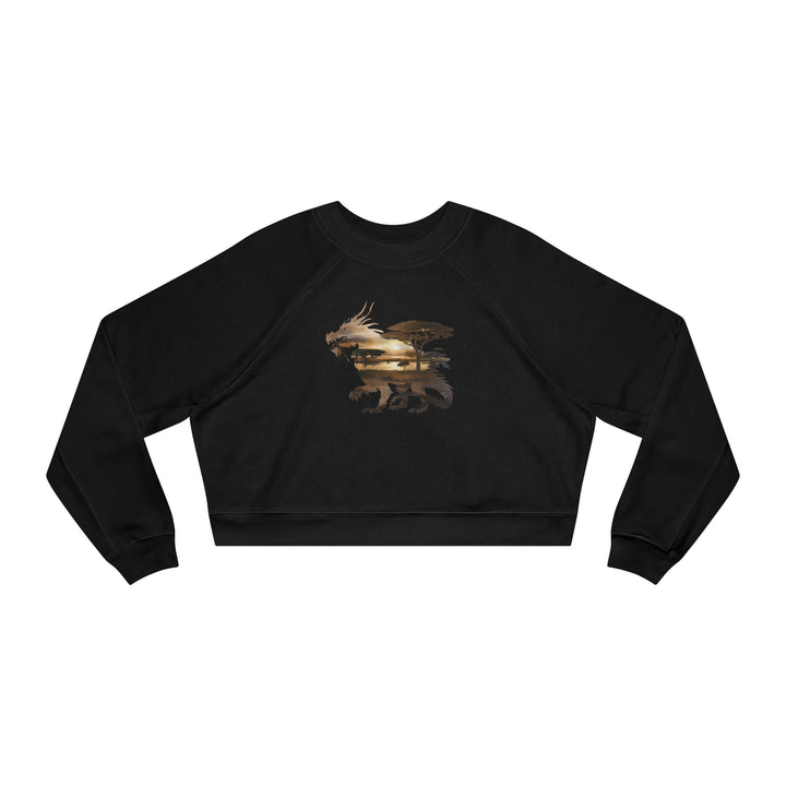 Double Exposure Dragon Sunset Women's Cropped Fleece Pullover - Stylish & Cozy Casual Wear