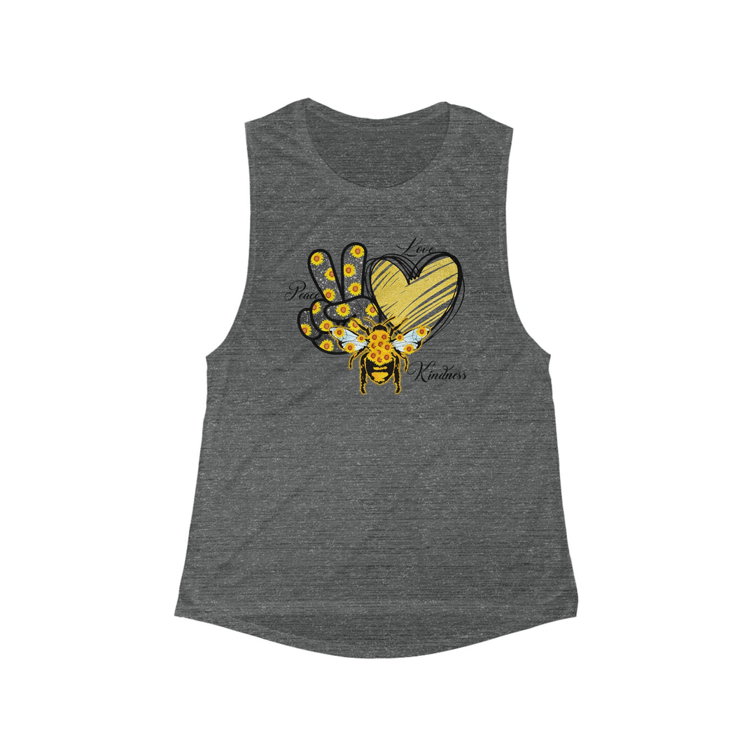 Women's Flowy Scoop Muscle Tank - Peace, Love, Bee