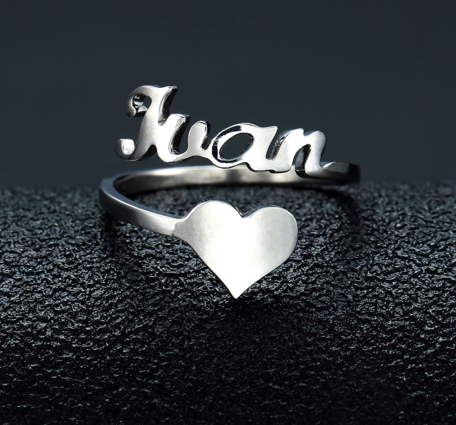 Personalized Name Heart Ring in Stainless Steel
