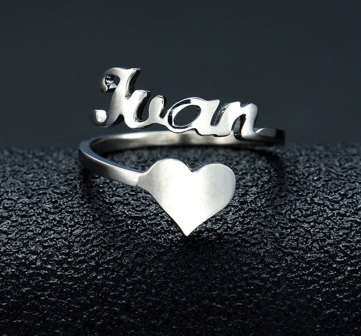 Personalized Name Heart Ring in Stainless Steel