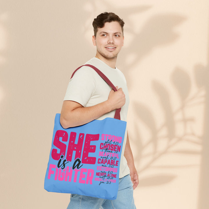 Tote Bag - She Is A Fighter Strong Affirmation Scripture Reference