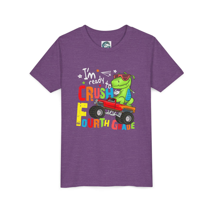 Youth Dinosaur Truck Tee Fourth Grade - Fun, Playful Kids Shirt, Perfect for Birthdays, Summer Adventures, Dinosaur Fans, Everyday Wear