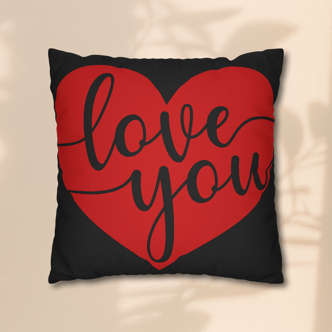 Spun Polyester Square Pillowcase - Black and Red Love You