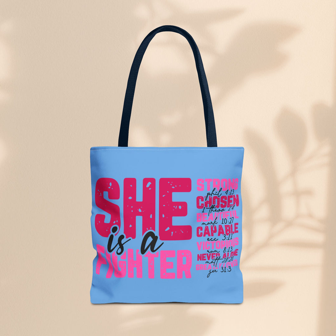 Tote Bag - She Is A Fighter Strong Affirmation Scripture Reference