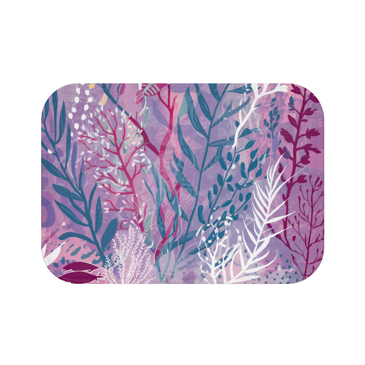 Botanical Bliss Purple Seaweed Bath Mat - Vibrant Floral Design for a Cozy Bathroom