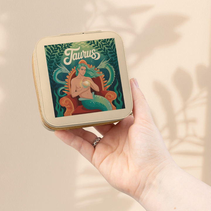 Taurus Zodiac Jewelry Travel Case – Compact Astrological Ring & Earring Organizer