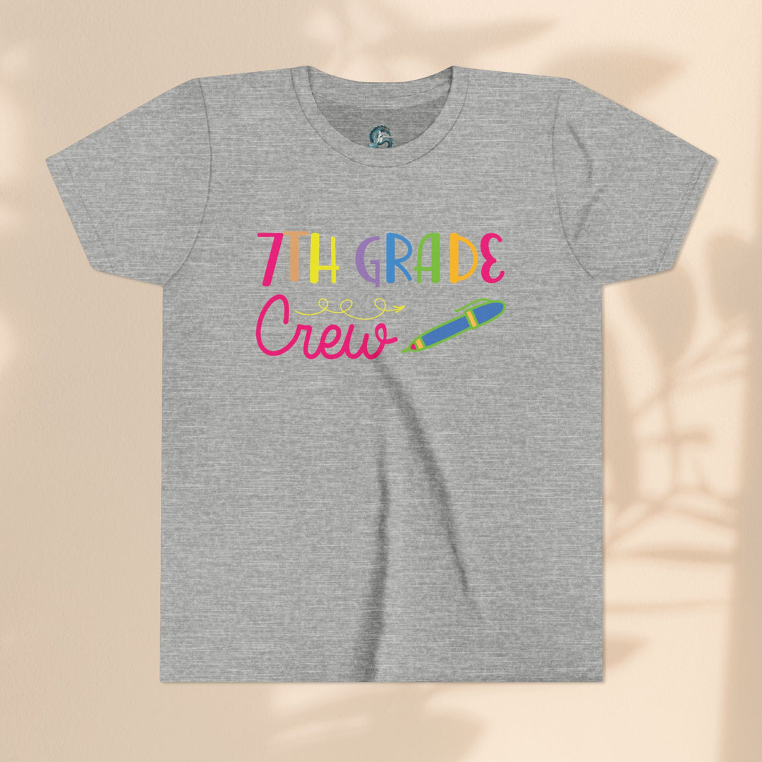 Seventh Grade Crew Tee, Fun School Spirit Shirt, Youth Fashion Top, Back to School Gift, Kids' Team Apparel, Colorful Graphic T-shirt