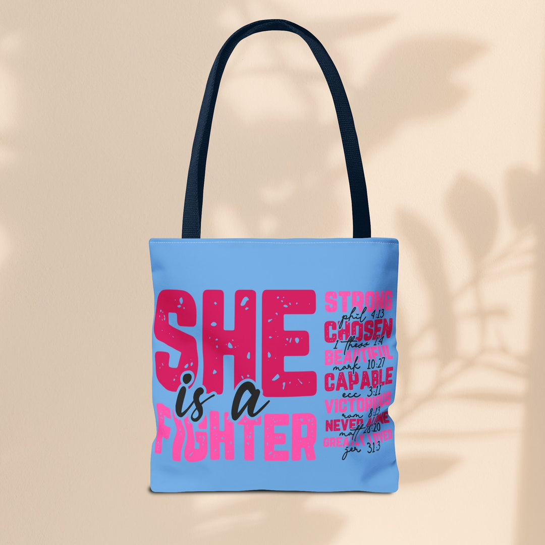 Tote Bag - She Is A Fighter Strong Affirmation Scripture Reference