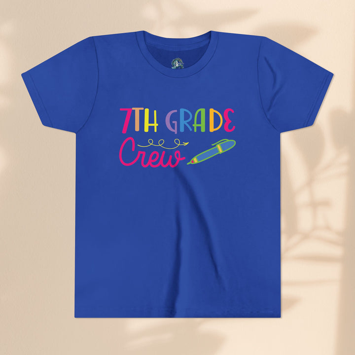 Seventh Grade Crew Tee, Fun School Spirit Shirt, Youth Fashion Top, Back to School Gift, Kids' Team Apparel, Colorful Graphic T-shirt