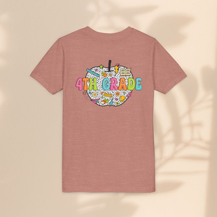 4th Grade Apple Youth T-Shirt, Fun Kids Tee, Back to School Shirt, Teacher Appreciation Gift, Colorful Youth Apparel